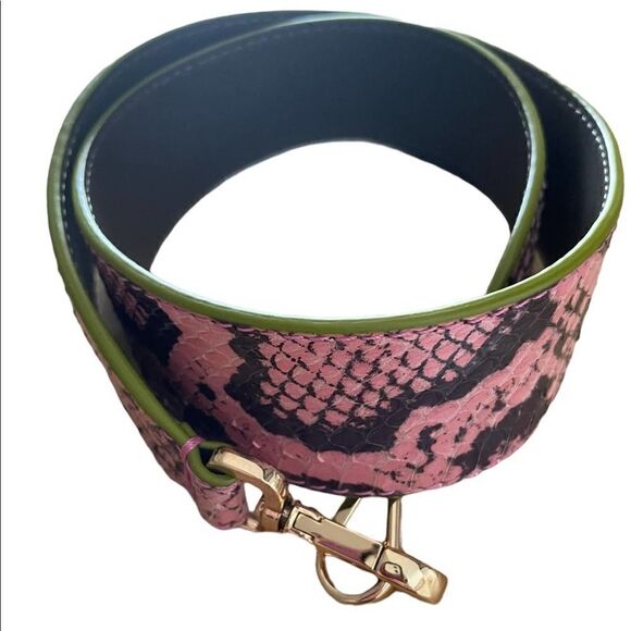 FENDI Strap You Python Leather Shoulder Pink SNAKESKIN Olive Green Handbag Strap - Picture 1 of 6